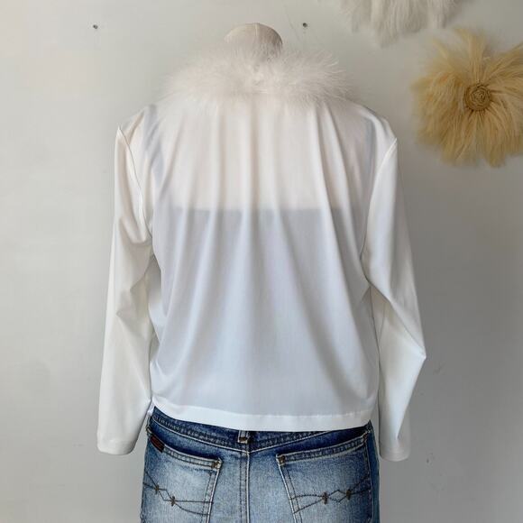 Calvin Klein Womens Genuine Feather Trim Cardigan Size L Angelcore Fairy Y2K - Picture 3 of 8